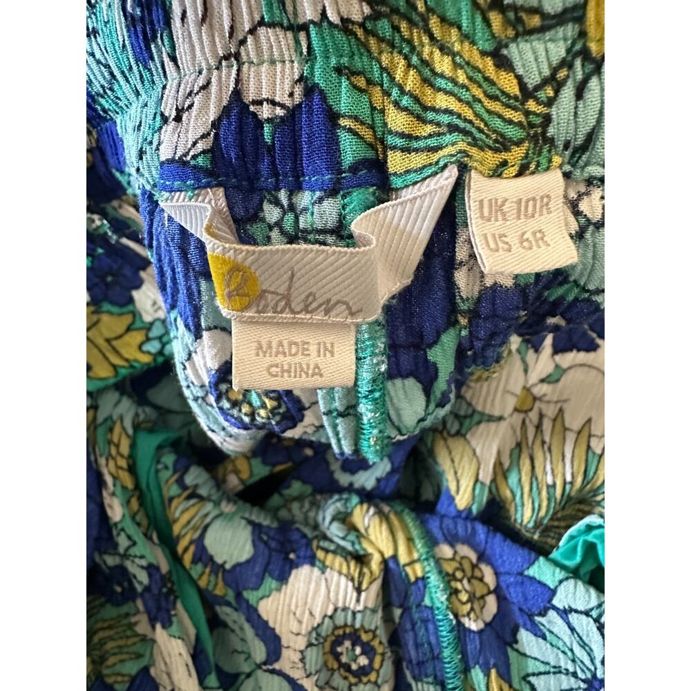 Boden Crinkle Tapered Trousers Blue Floral Pull On Pants Tassel Women's Size 6 - Picture 8 of 16